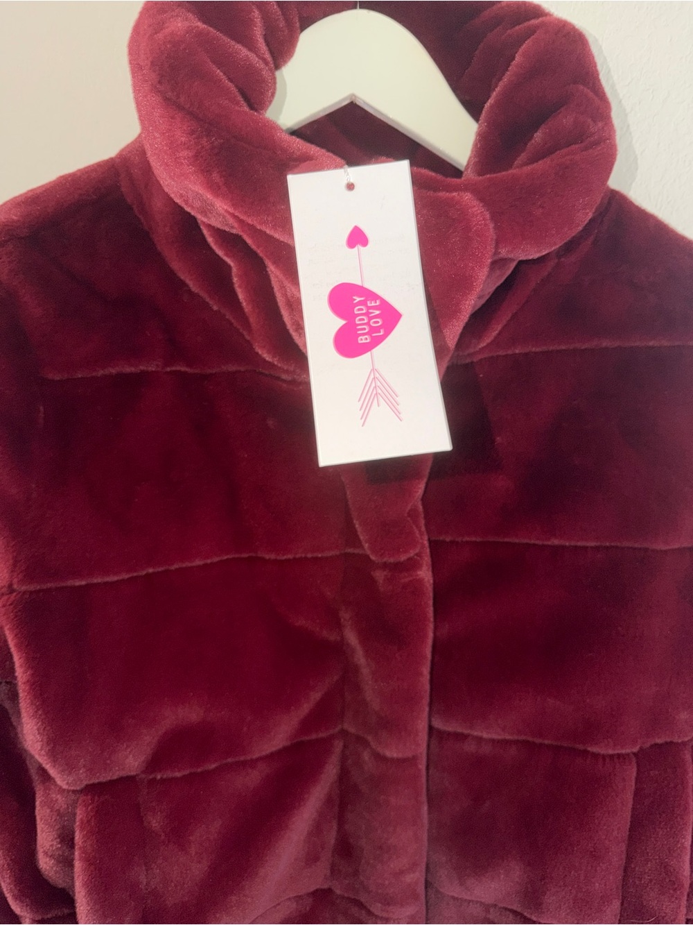 Buddy Love Plush Burgundy Puffer Coat Size Large